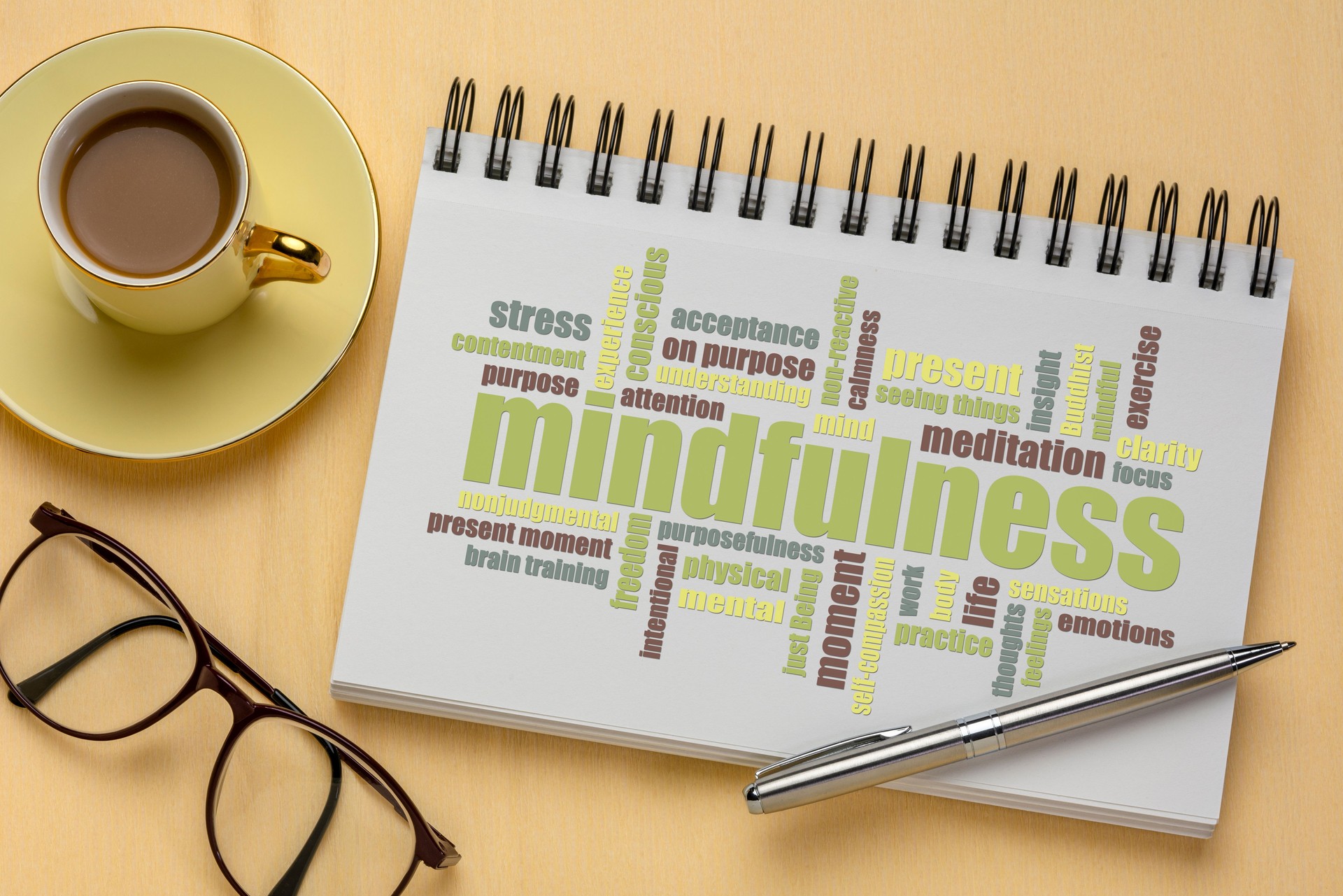 mindfulness word cloud in sketchbook